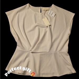 💖 NWT Melloday Nordstrom Twist-Front Peplum Top - Size XL - Bone/Ivory